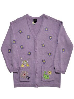 Disney Tangled Rapunzel Cardigan Sweater Pascal Floating Lanterns Purple Large